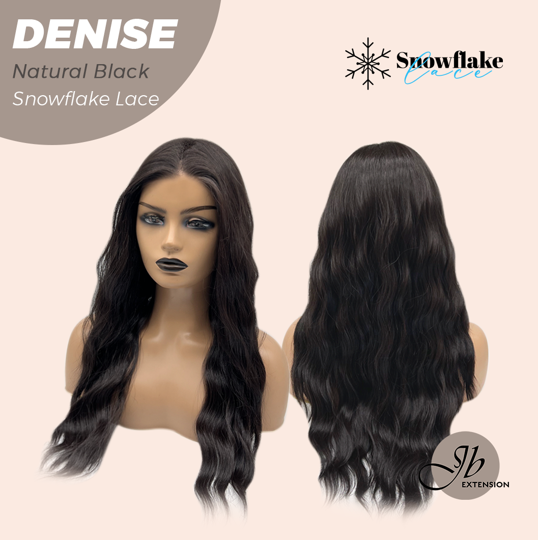 JBEXTENSION 24 Inches Natural Black Wave Pre-Cut Snowflake Lace Frontlace Glueless Wig DENISE NATURAL BLACK【PERMATEASE】【BENDY EAR TABS】- M/L