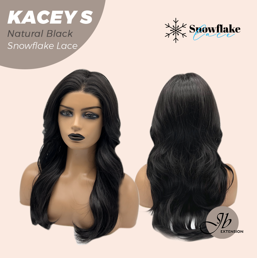 JBEXTENSION 20 Inches Natural Black Pre-Cut Snowflake Lace Frontlace Glueless Wig KACEY S NATURAL BLACK【PERMATEASE】【BENDY EAR TABS】- M/L