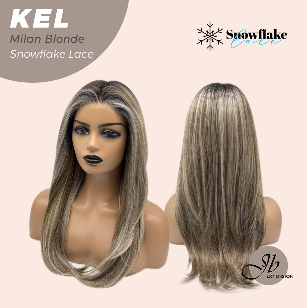 JBEXTENSION 22 Inches Milan Blonde Pre-Cut Snowflake Lace Frontlace Glueless Wig KEL MILAN BLONDE【PERMATEASE】【BENDY EAR TABS】- M/L