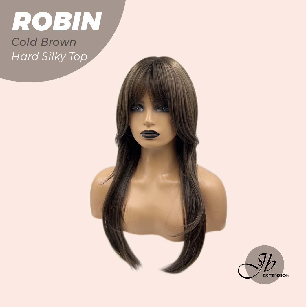 JBEXTENSION 22 Inches  Scalpiana Cold Brown Wolf Cut 3.5X4 Hard Silky Top Natural Scalp Effect Wig ROBIN COLD BROWN