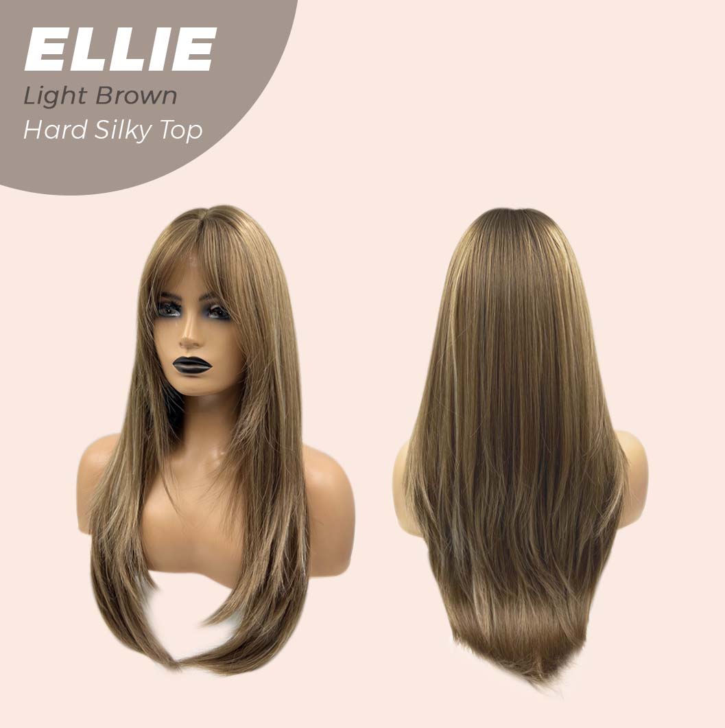 JBEXTENSION 26 Inches Scalpiana Light Brown Wolf Cut 3.5X4 Hard Silky Top Natural Scalp Effect Wig With Bangs ELLIE LIGHT BROWN Silk Top