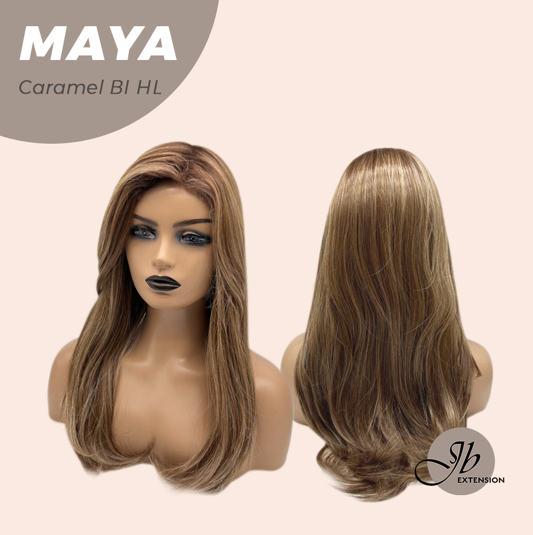 JBEXTENSION 22 Inches Caramel Blonde Highlight Women Fashion Full Machine Wig MAYA CARAMEL BLONDE HIGHLIGHT【PLUS PERMATEASE】【BENDY EAR TABS】