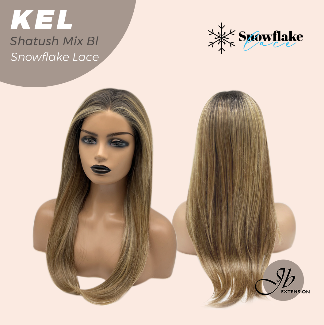 JBEXTENSION 22 Inches Shatush Mix Blonde Pre-Cut Snowflake Lace Frontlace Glueless Wig KEL SHATUSH MIX BLONDE【PERMATEASE】【BENDY EAR TABS】