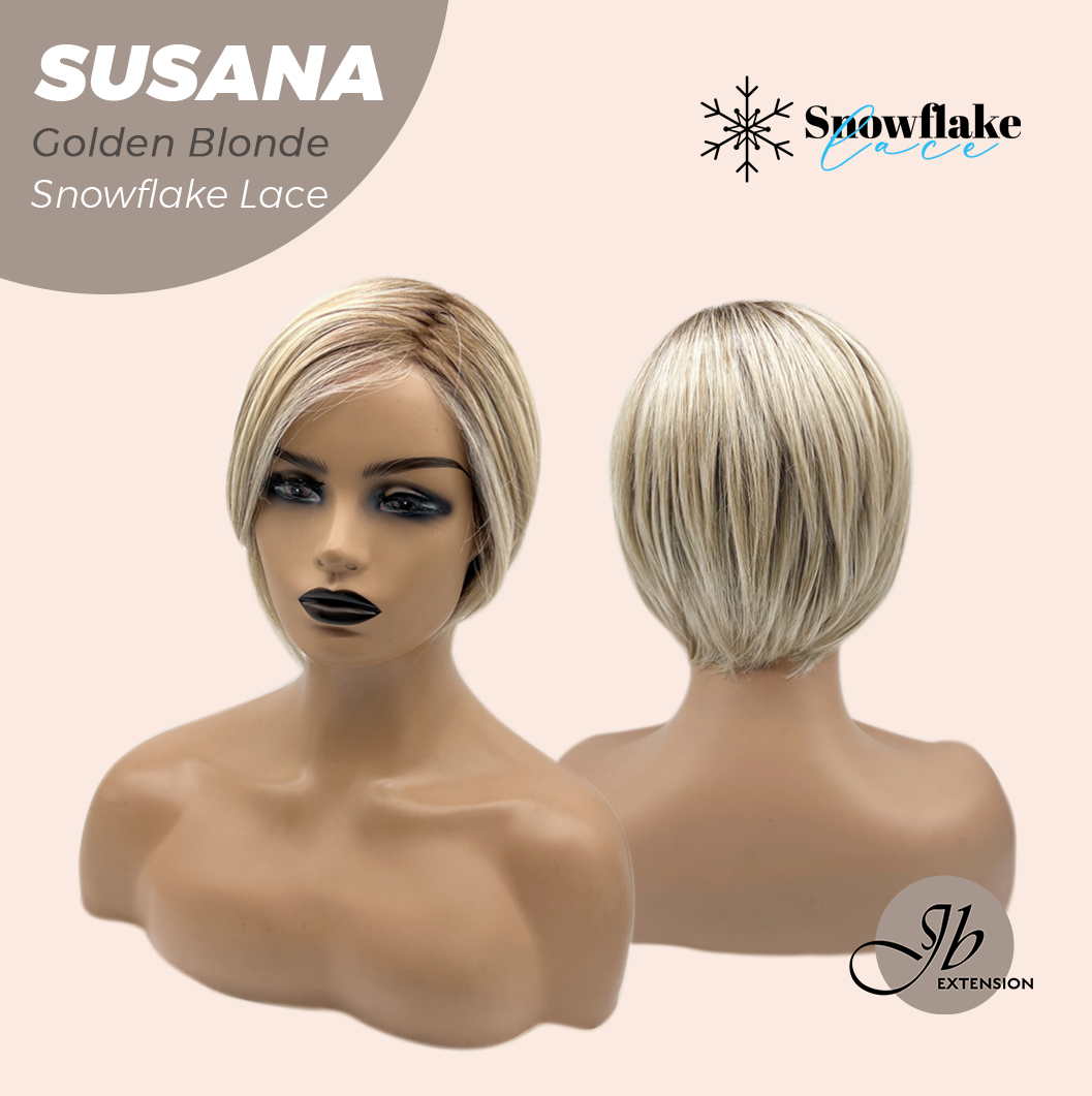 JBEXTENSION 9 Inches Golden Blonde Pre-Cut Side Part Snowflake Lace Frontlace Glueless Wig SUSANA GOLDEN BLONDE【BENDY EAR TABS】