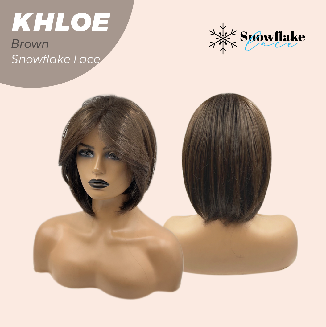 JBEXTENSION 12 Inches Bob Cut Brown Pre-Cut Snowflake Lace Frontlace Glueless Wig KHLOE BROWN【PERMATEASE】【BENDY EAR TABS】