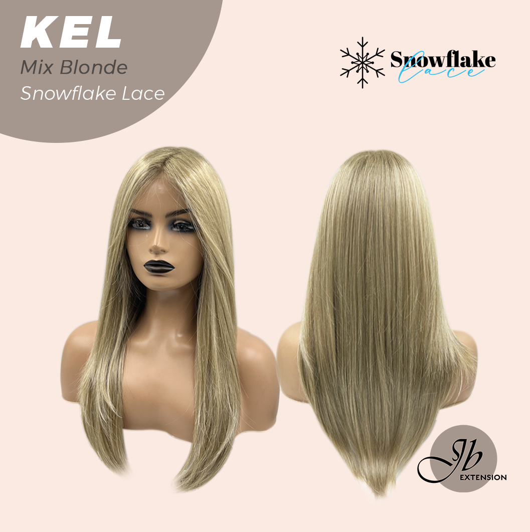 JBEXTENSION 22 Inches Mix Blonde Pre-Cut Snowflake Lace Frontlace Glueless Wig KEL MIX BLONDE【PERMATEASE】【BENDY EAR TABS】- M/L