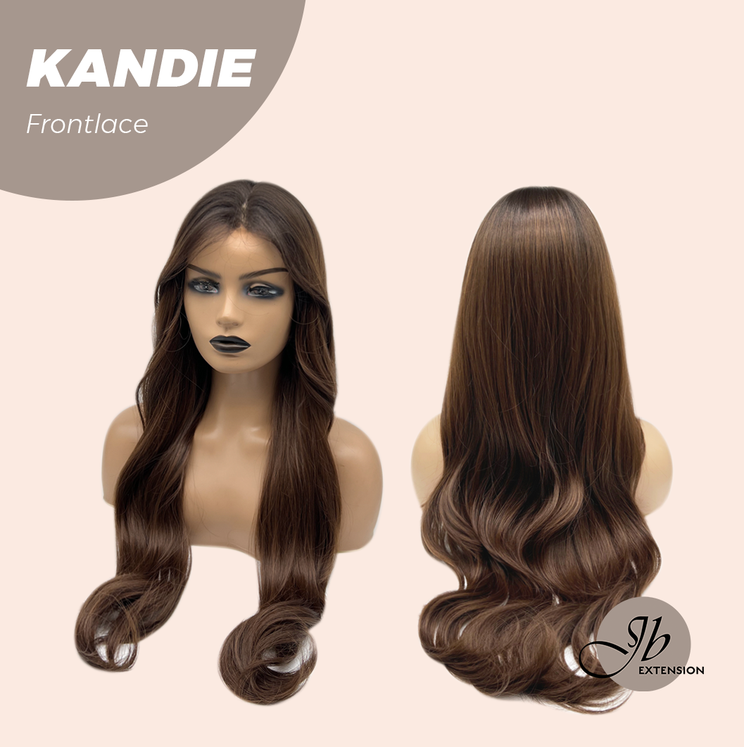 JBEXTENSION 28 Inches Curly Mocha with Dark Root Pre-Cut Frontlace Glueless Wig KANDIE