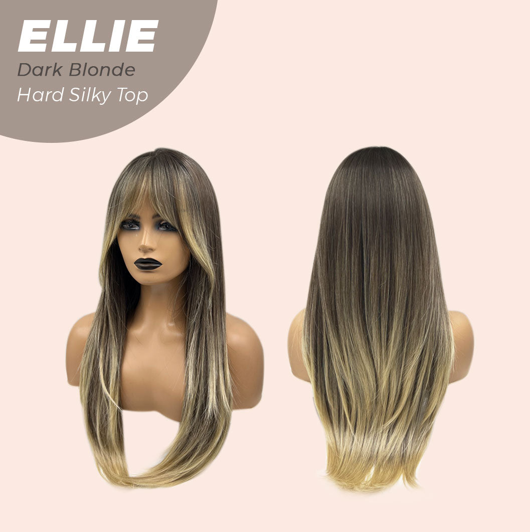 JBEXTENSION 26 Inches Scalpiana Dark Blonde Wolf Cut 3.5X4 Hard Silky Top Natural Scalp Effect Wig With Bangs ELLIE DARK BLONDE Silk Top