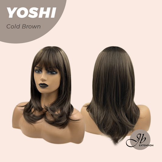 JBEXTENSION 18 Inches Hush Cut Cold Brown Wig With Bangs YOSHI COLD BROWN