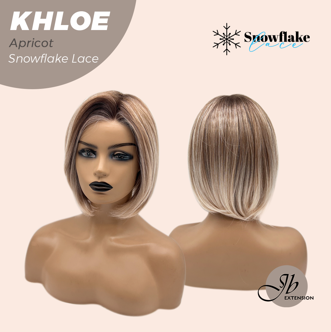 JBEXTENSION 12 Inches Bob Cut Apricot Pre-Cut Snowflake Lace Frontlace Glueless Wig KHLOE APRICOT【PERMATEASE】【BENDY EAR TABS】- S/M
