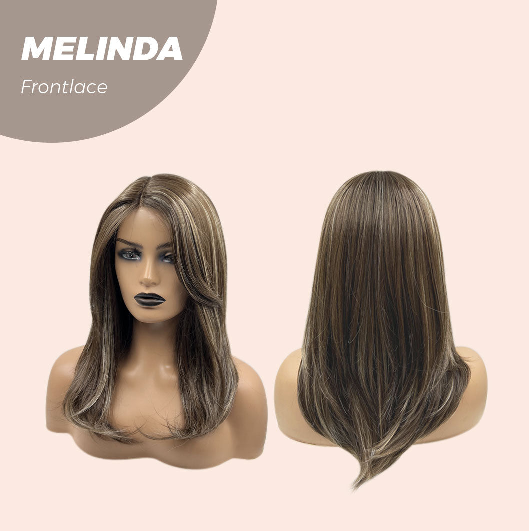Nichole's Selection -  18 Inches Brown With Highlight Pre-Cut Frontlace Glueless Side Part Wig MELINDA