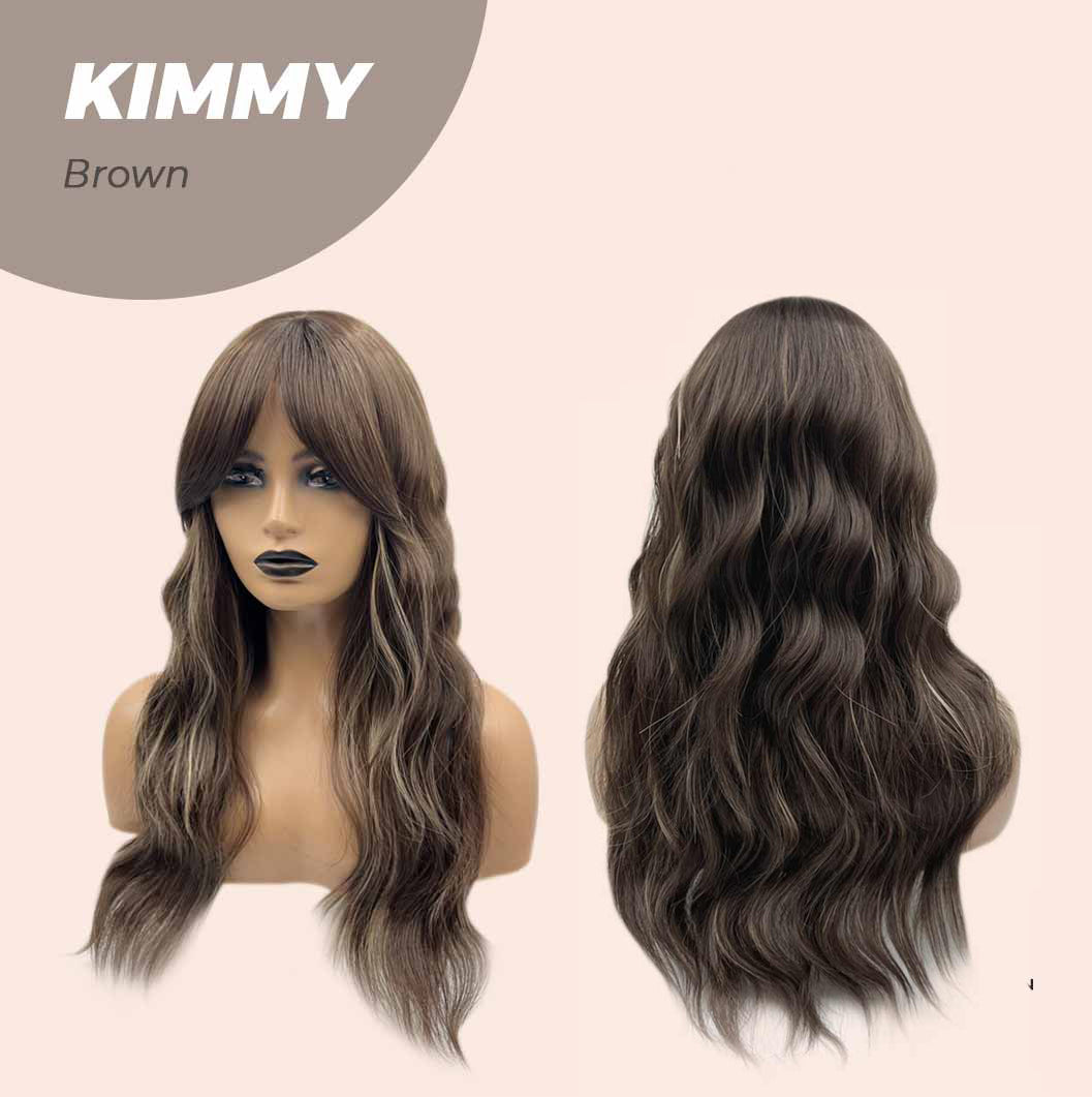 JBEXTENSION 24 Inches Brown With Highlight Body Wave With Bangs Wig KIMMY BROWN