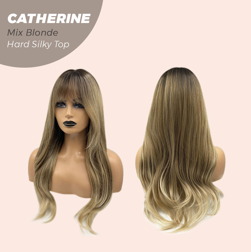 JBEXTENSION 25 Inches Scalpiana Mix Blonde 3.5X4 Hard Silky Top Natural Scalp Effect Wig With Bangs CATHERINE MIX BLONDE