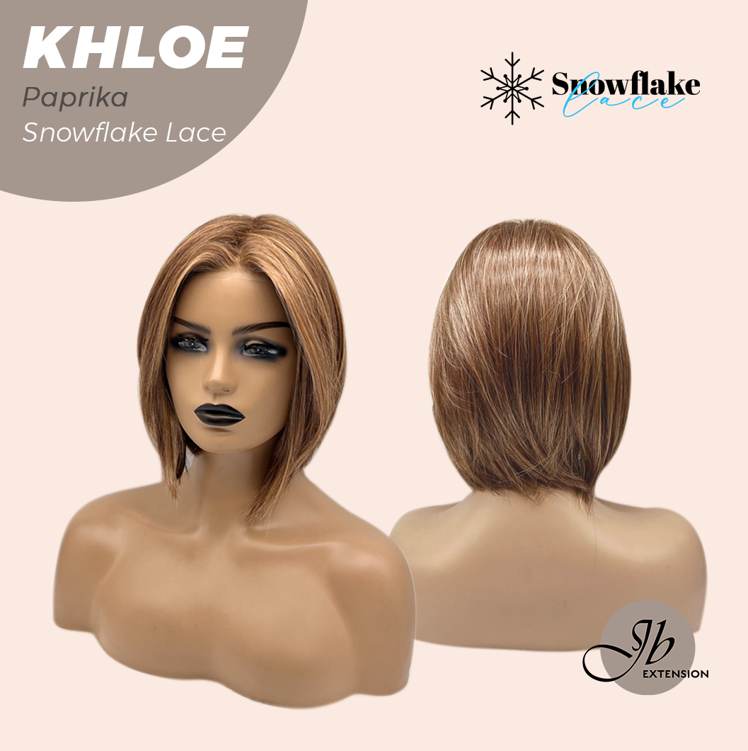 JBEXTENSION 12 Inches Bob Cut Paprika Pre-Cut Snowflake Lace Frontlace Glueless Wig KHLOE PAPRIKA【PERMATEASE】【BENDY EAR TABS】- M/L