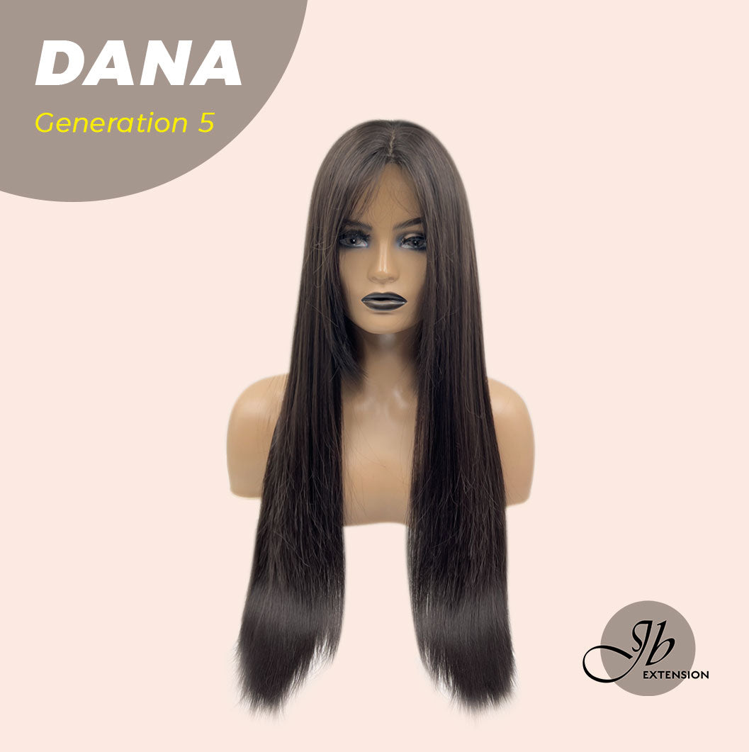 JBEXTENSION GENERATION FIVE 28 Inches Long Tea Black Darkest Brown Straight Wig With Bangs DANA G5