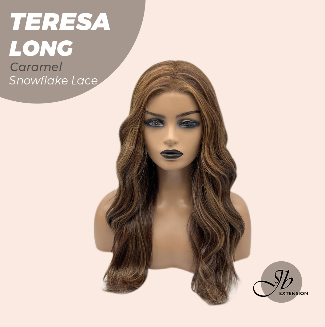 JBEXTENSION 22 Inches Long Caramel Pre-Cut Snowflake Lace Frontlace Glueless Wig TERESA LONG CARAMEL【PERMATEASE】【BENDY EAR TABS】
