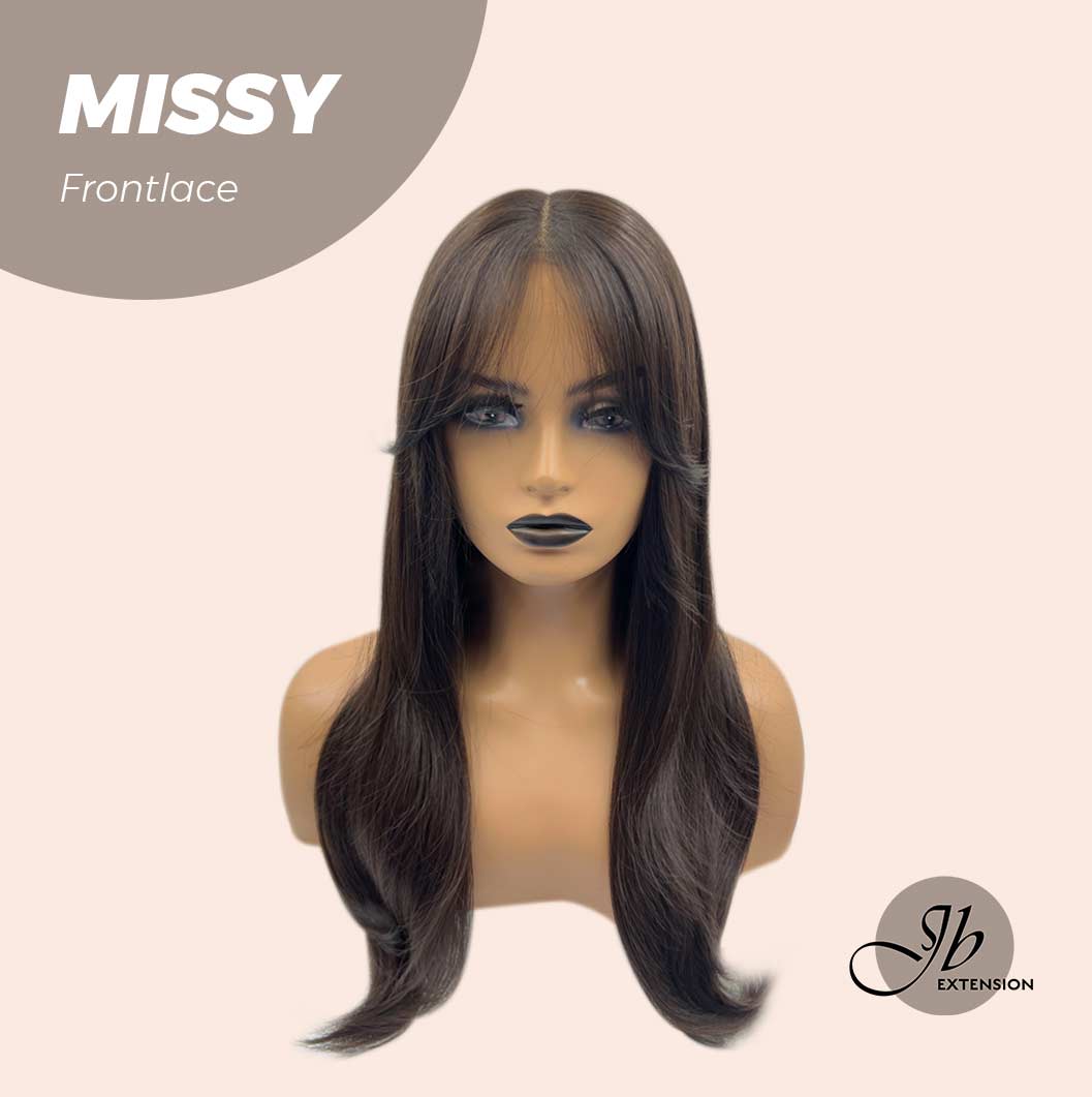 JBEXTENSION 24 Inches Curly Tea Black Darkest Brown Pre-Cut Frontlace Glueless Wig MISSY