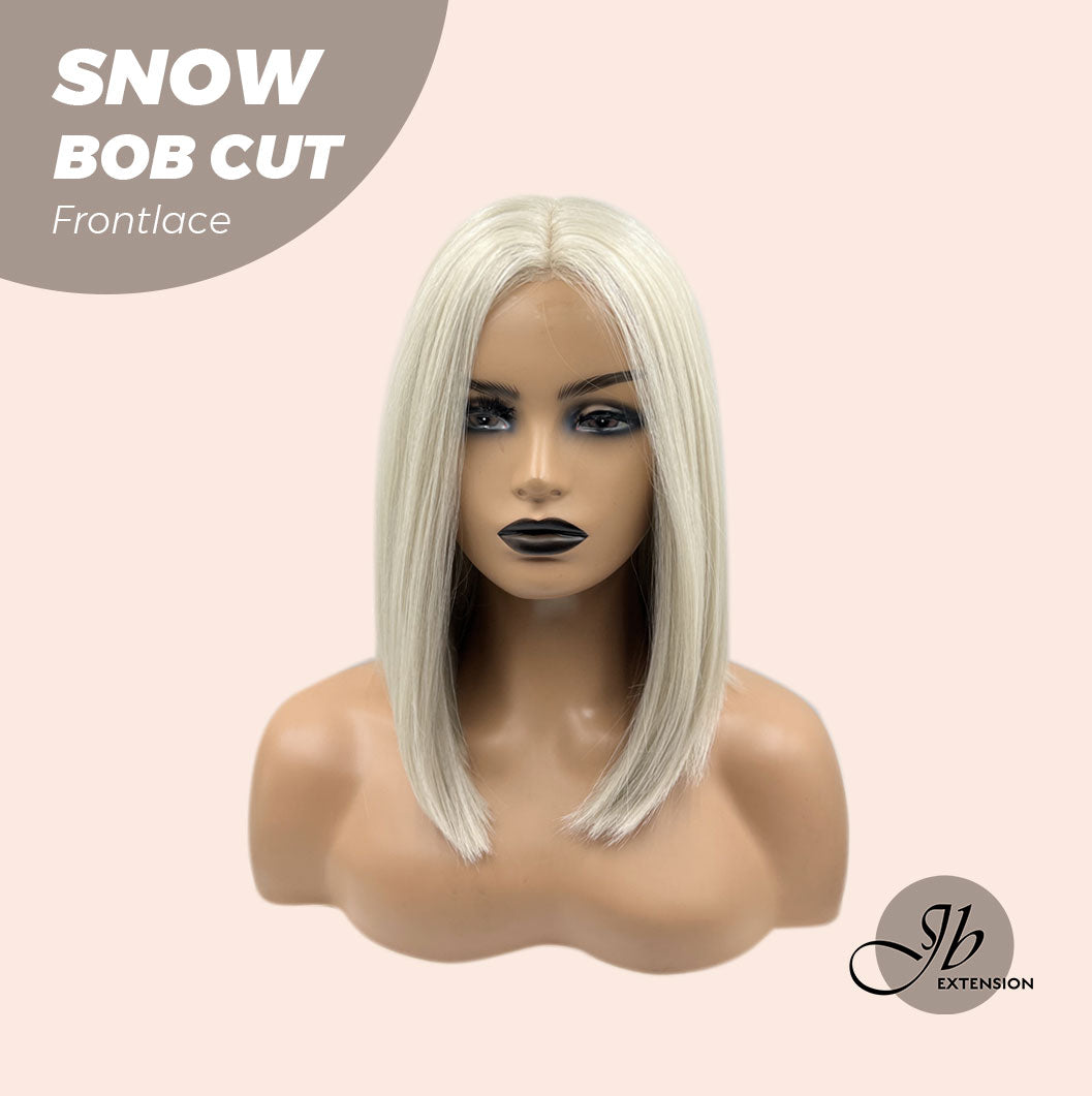 JBEXTENSION 14 Inches Bob Cut White Grey Pre-Cut Frontlace Glueless Wig SNOW BOB CUT