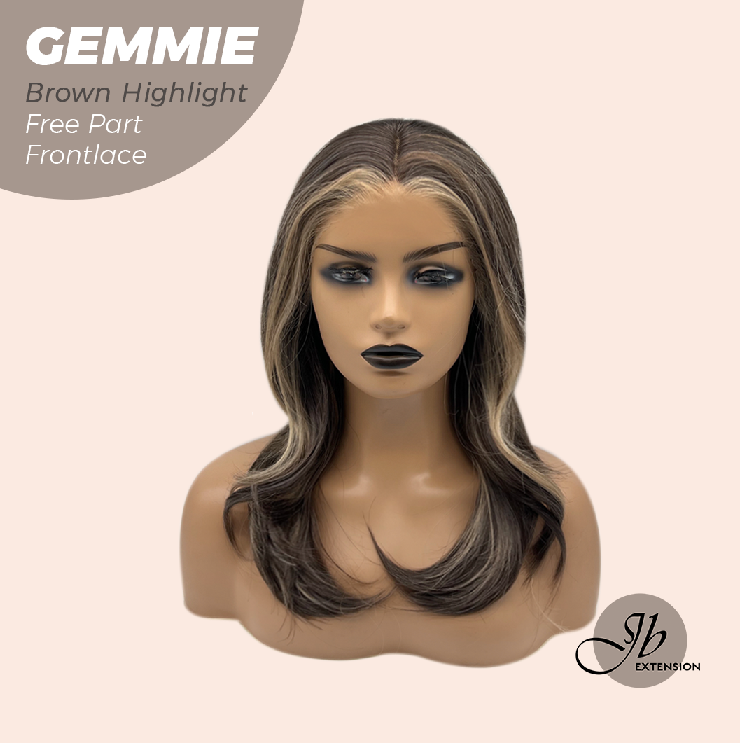 JBEXTENSION 20 Inches Brown Highlight Pre-Cut Free Part Frontlace Glueless Wig GEMMIE BROWN HIGHLIGHT