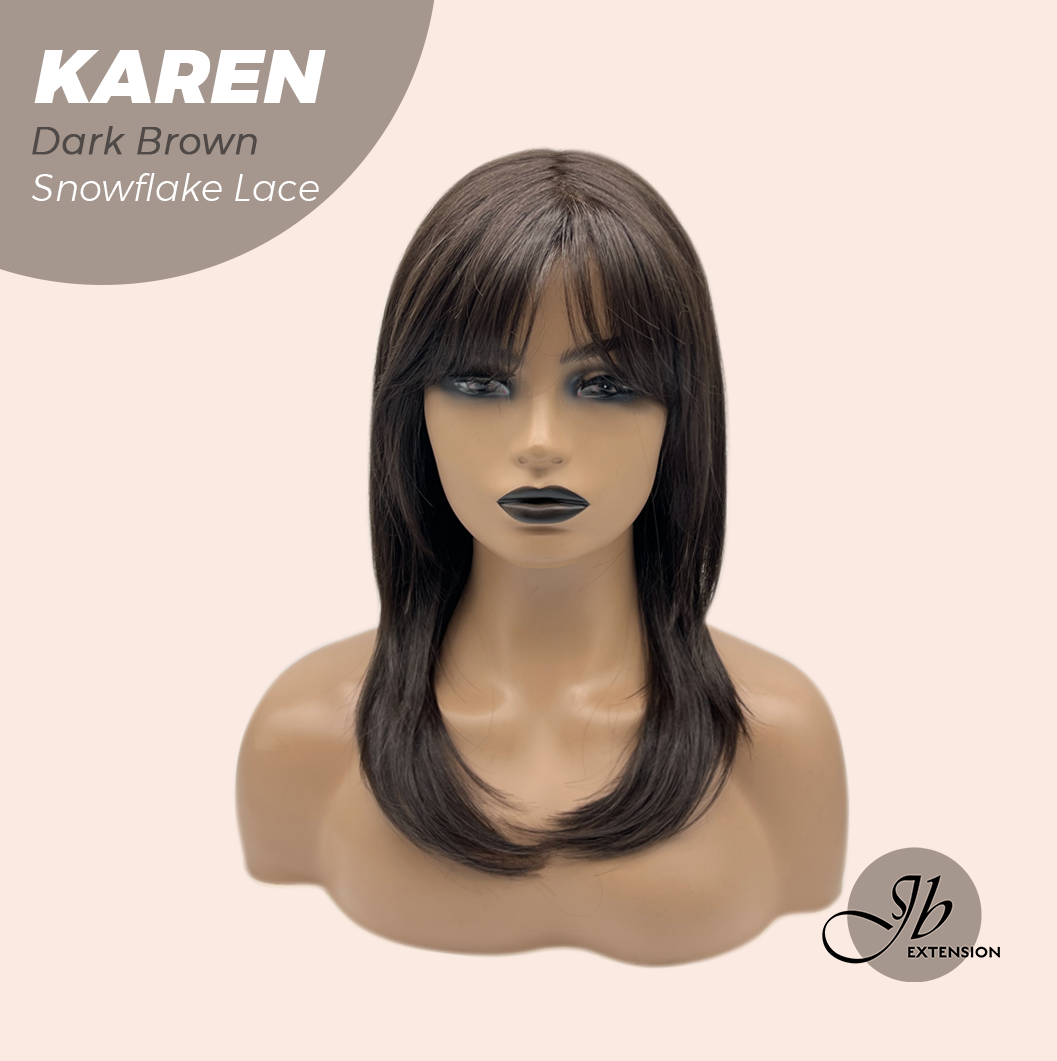 JBEXTENSION 18 Inches Dark Brown Pre-Cut T Part Snowflake Lace Frontlace Glueless Wig KAREN DARK BROWN【BENDY EAR TABS】
