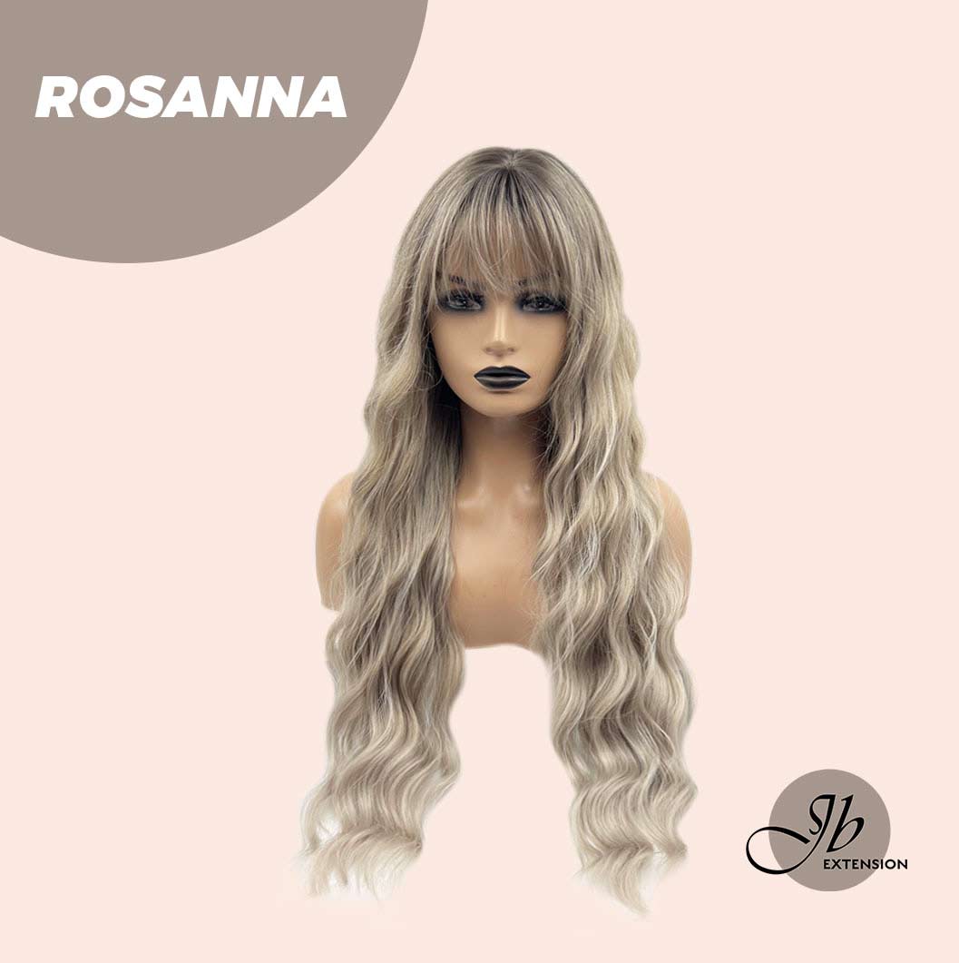 JBEXTENSION 28 Inches Long Body Wave Mix Grey Blonde Wig With Bangs ROSANNA
