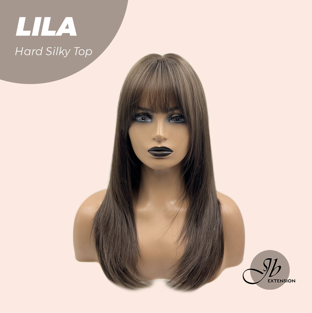 JBEXTENSION 20 Inches Scalpiana Cold Brown Wolf Cut 3.5X4 Hard Silky Top Natural Scalp Effect Wig With Bangs LILA