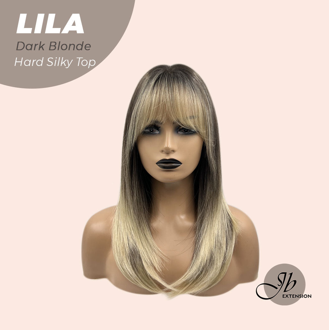 JBEXTENSION 20 Inches Scalpiana Blonde Wolf Cut 3.5X4 Hard Silky Top Natural Scalp Effect Wig With Bangs LILA DARK BLONDE