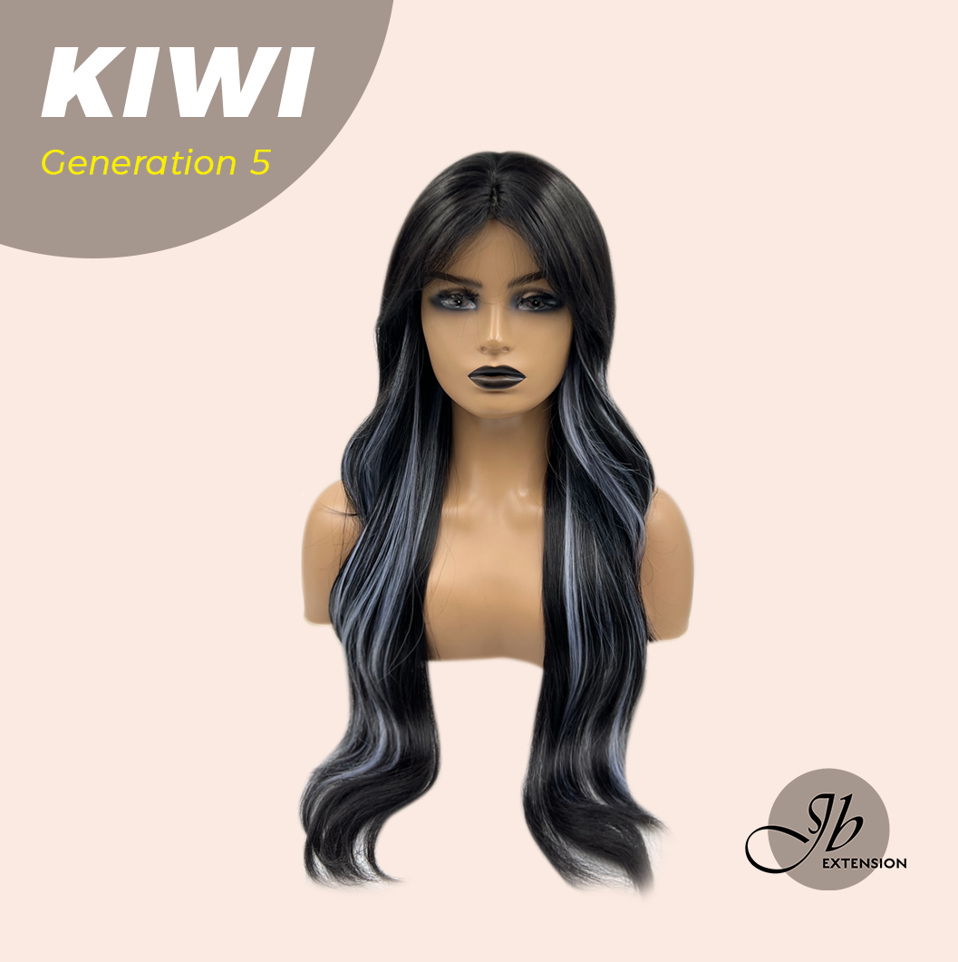 JBEXTENSION GENERATION FIVE 28 Inches Long Wave Black With Blue Highlight Wig KIWI G5