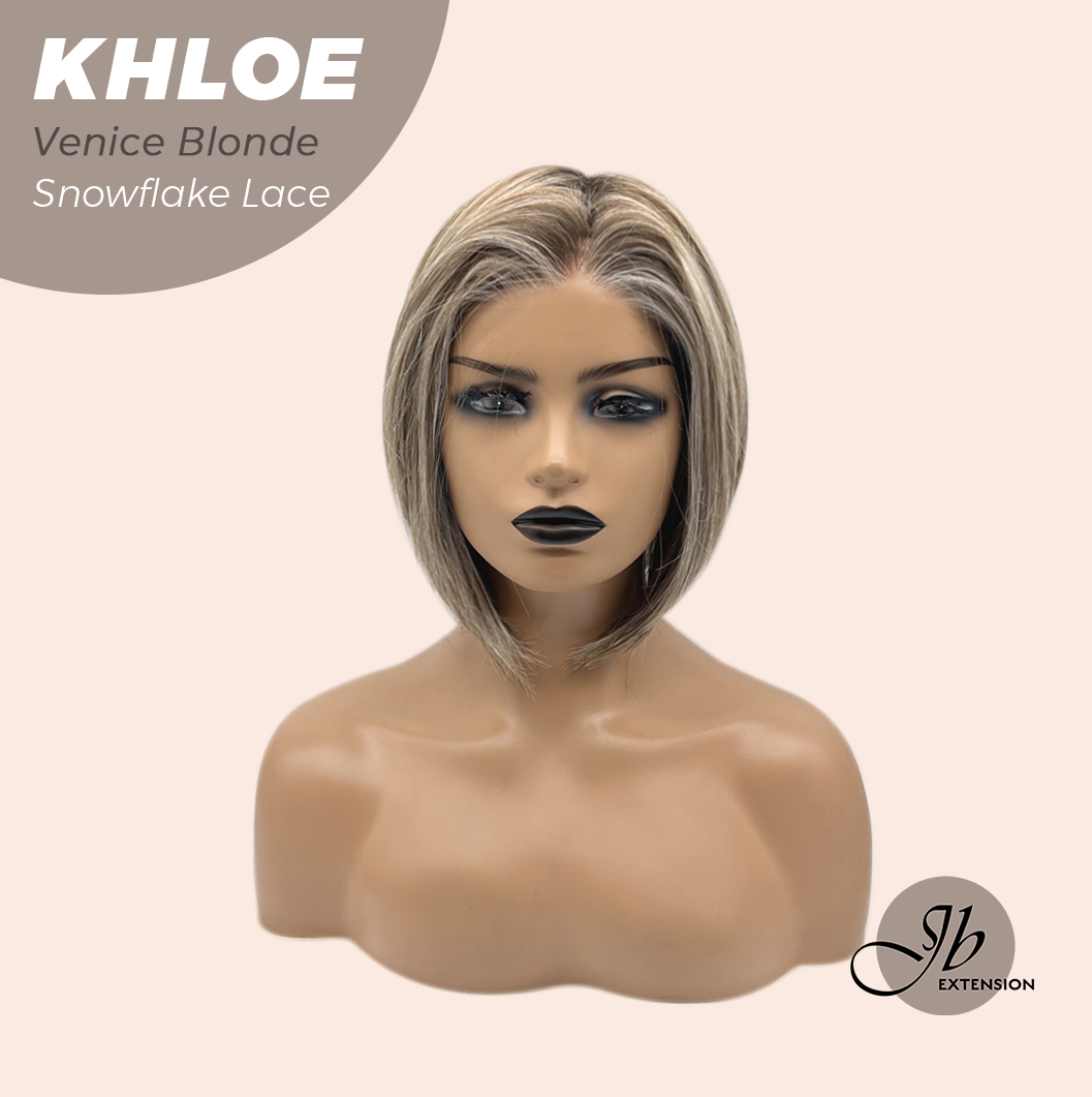 JBEXTENSION 12 Inches Bob Cut Venice Blonde Pre-Cut Snowflake Lace Frontlace Glueless Wig KHLOE VENICE BLONDE【PERMATEASE】【BENDY EAR TABS】