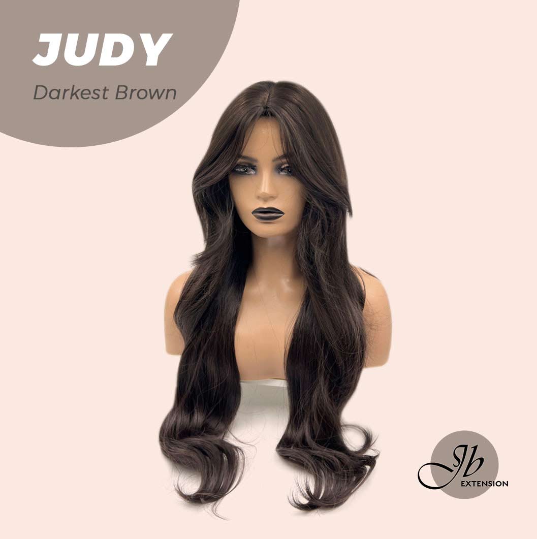 JBEXTENSION 26 Inches Long Curly Tea Black Darkest Brown Color Wig JUDY DARKEST BROWN