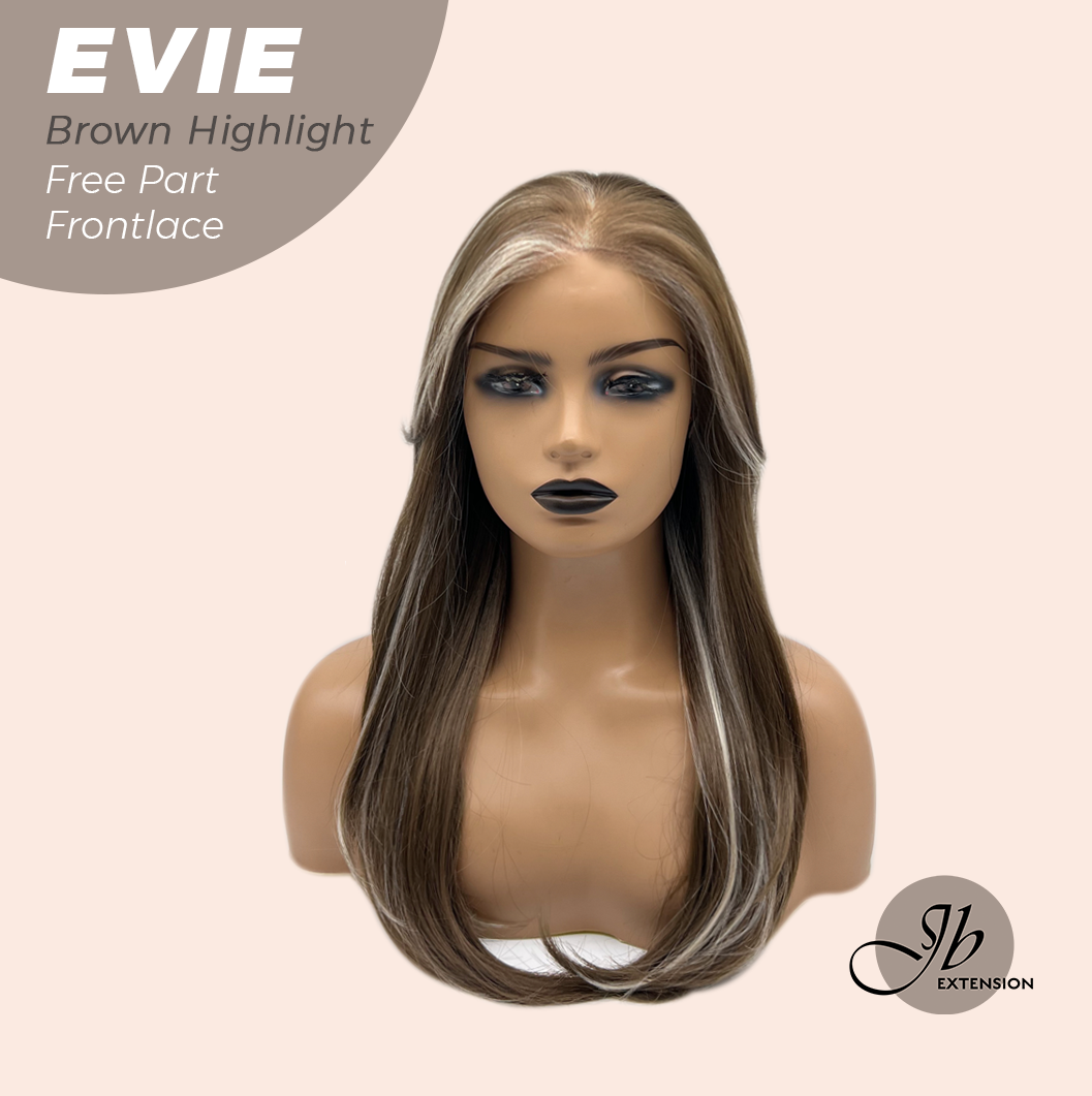 JBEXTENSION 22 Inches Brown with Blonde Highlight Pre-Cut Free Part Frontlace Glueless Wig EVIE BROWN HIGHLIGHT