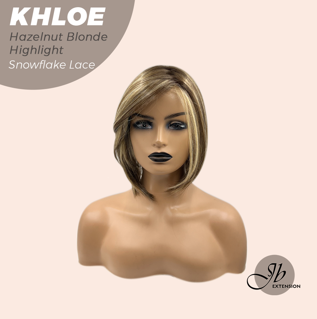 HOT OF SEASON - 12 Inches Bob Cut Hazelnut Blonde Highlight Pre-Cut Snowflake Lace Frontlace Glueless Wig KHLOE HAZELNUT【PERMATEASE】【BENDY EAR TABS】