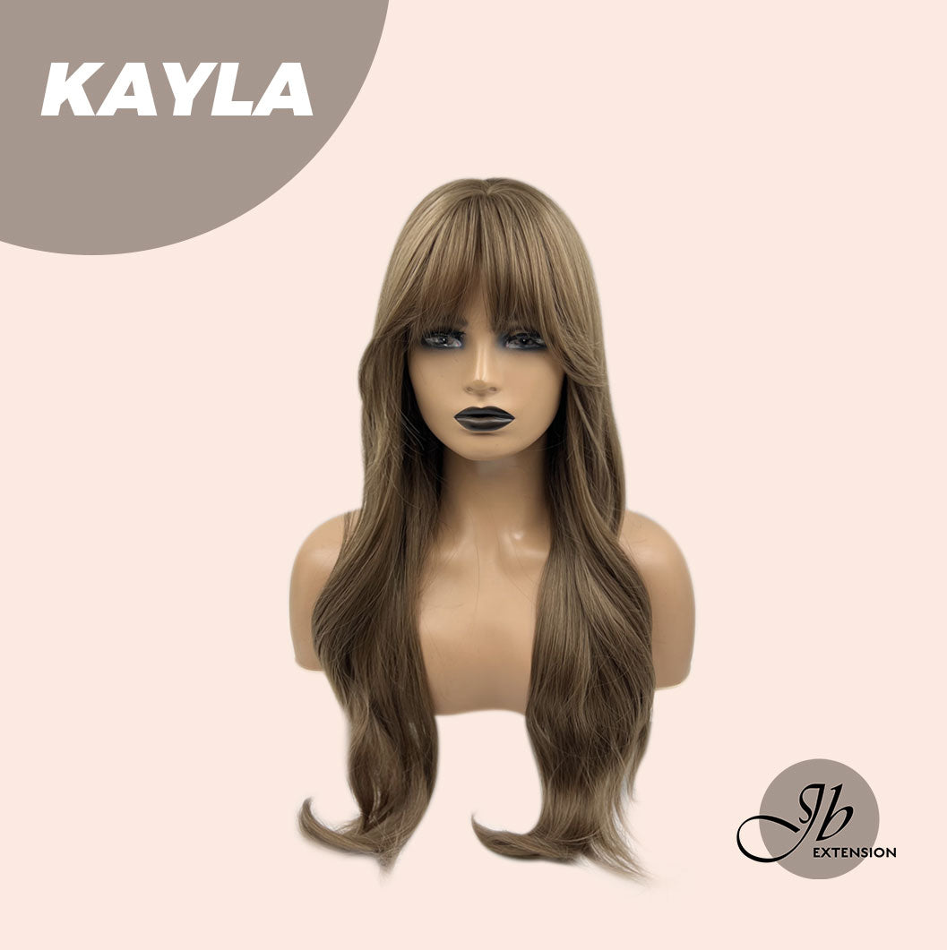 JBEXTENSION 24 Inches Light Brown Curly Wig With Bangs KAYLA