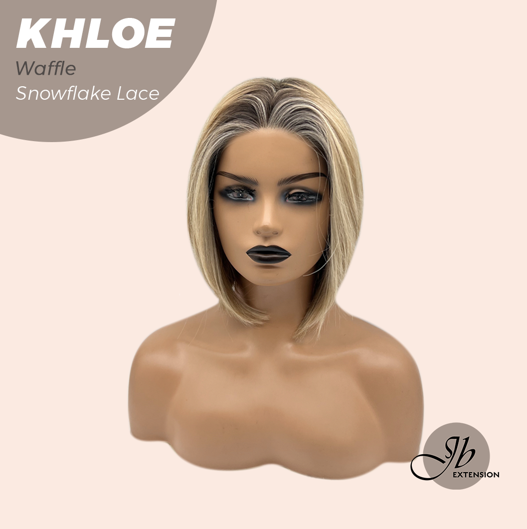 JBEXTENSION 12 Inches Bob Cut Waffle Pre-Cut Snowflake Lace Frontlace Glueless Wig KHLOE WAFFLE【PERMATEASE】【BENDY EAR TABS】- M/L