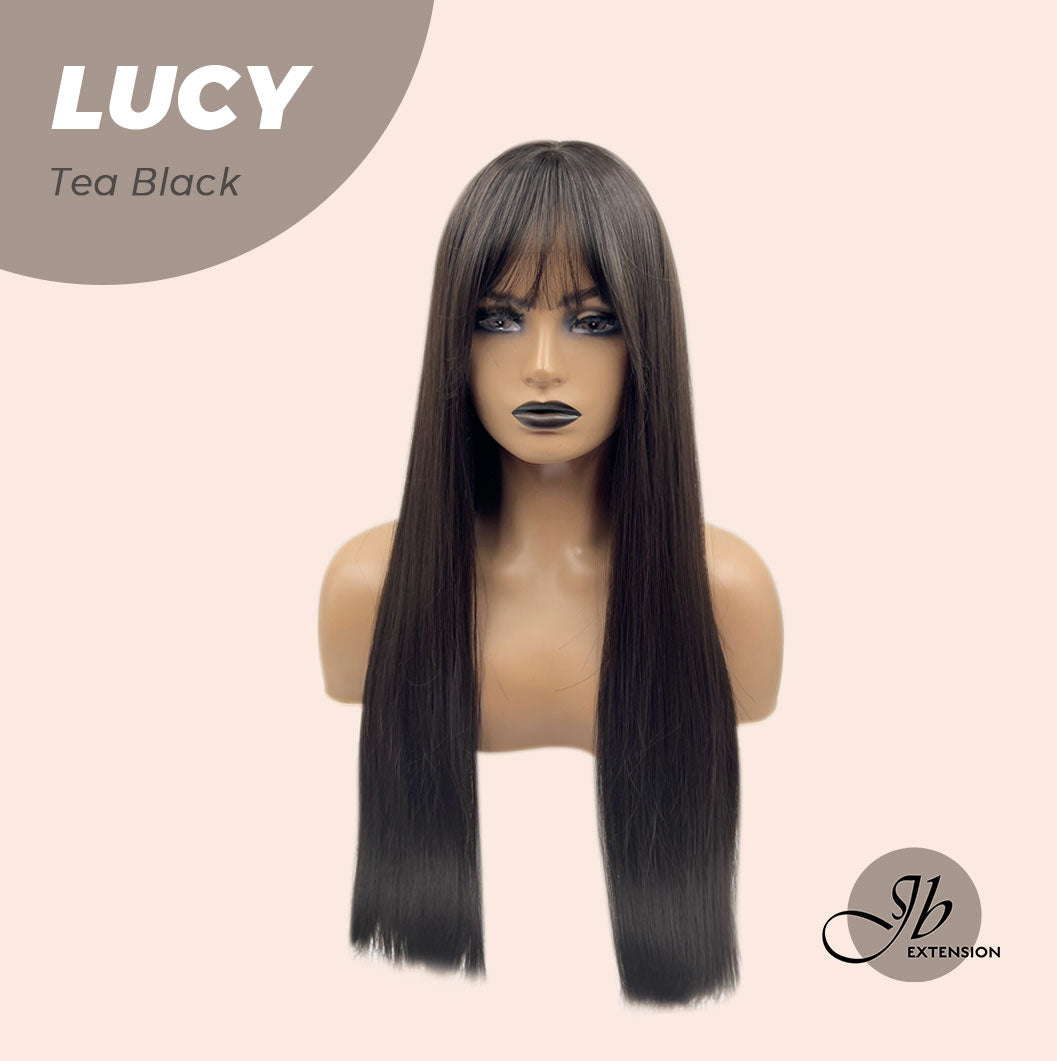 JBEXTENSION 24 Inches Tea Black Darkest Brown Wig With Bangs LUCY TEA BLACK