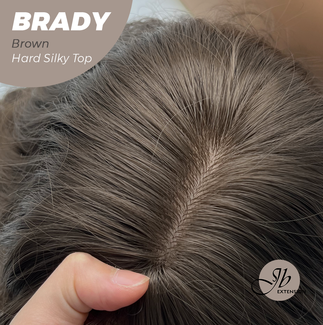 JBEXTENSION 12 Inches Scalpiana Wave Brown 3.5X4 Hard Silky Top Natural Scalp Effect Wig with Bang BRADY BROWN