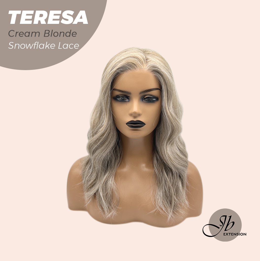JBEXTENSION 18 Inches Cream Blonde Pre-Cut Snowflake Lace Frontlace Glueless Wig TERESA CREAM BLONDE【PERMATEASE】【BENDY EAR TABS】
