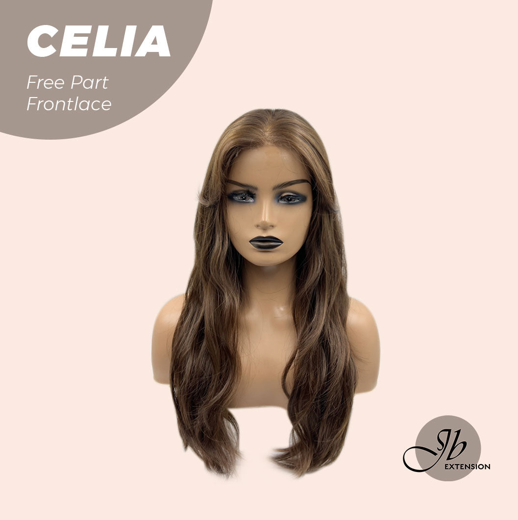 JBEXTENSION 22 Inches Mix Brown Curly Pre-Cut Frontace Wave Glueless Wig CELIA