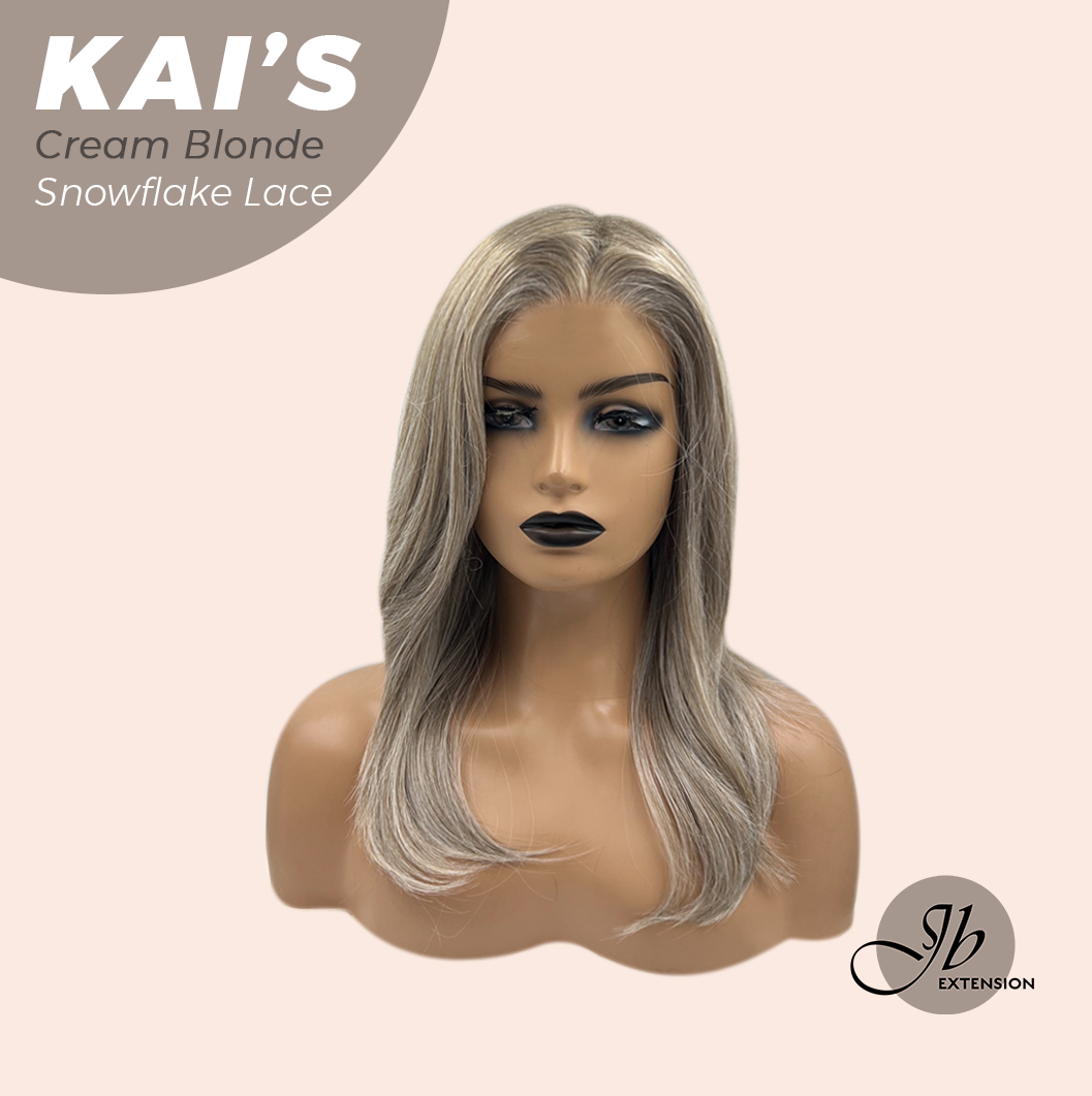 JBEXTENSION 18 Inches Cream Blonde Pre-Cut Snowflake Lace Frontlace Glueless Wig KAI'S CREAM BLONDE【PERMATEASE】【BENDY EAR TABS】