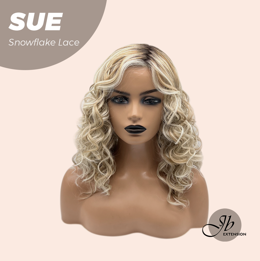JBEXTENSION 17 Inches Blonde Deep Curly Pre-Cut Side Part Snowflake Lace Frontlace Glueless Wig SUE【BENDY EAR TABS】