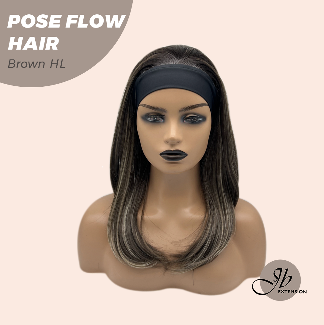 JBEXTENSION 18 Inches Brown with Highlight Headband Wig POSE FLOW HAIR - BROWN HIGHLIGHT
