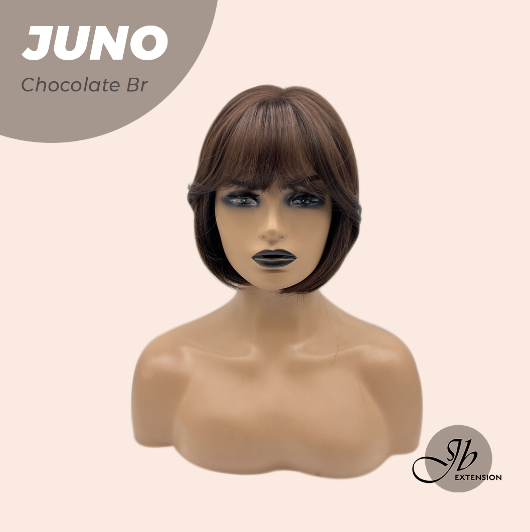 JBEXTENSION 10 Inches Short Chocolate Brown Wig with Bangs JUNO