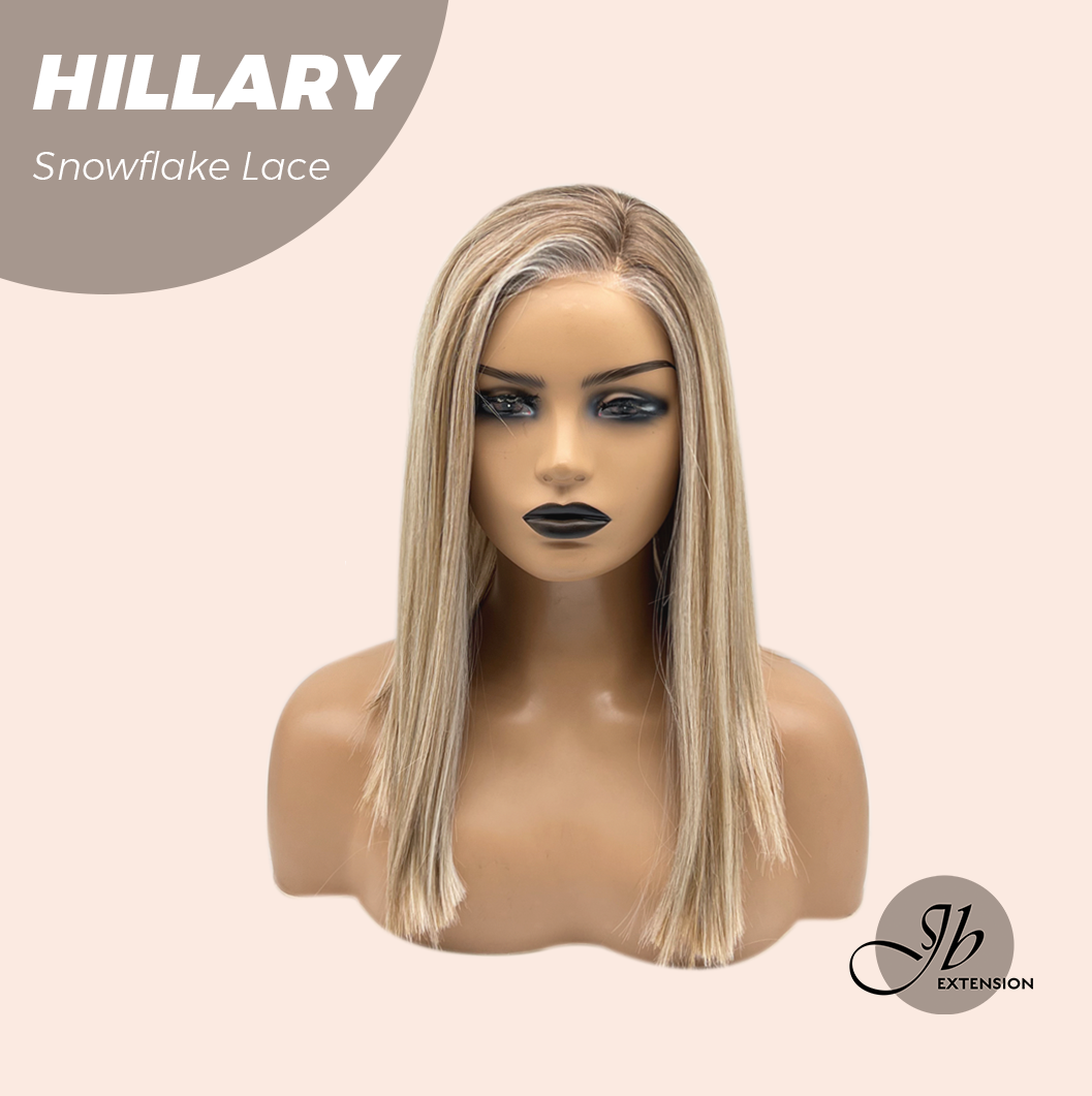 JBEXTENSION 16 Inches Blonde Straight Pre-Cut Side Part Snowflake Lace Frontlace Glueless Wig HILLARY SNOWFLAKE【BENDY EAR TABS】- S/M