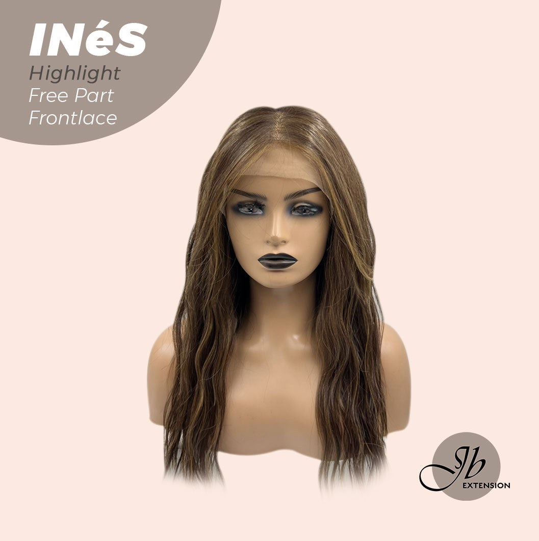 JBEXTENSION 22 Inches Brown With Highlight Body Wave Pre-Cut Free Part Frontlae Glueless Wig INéS HIGHLIGHT
