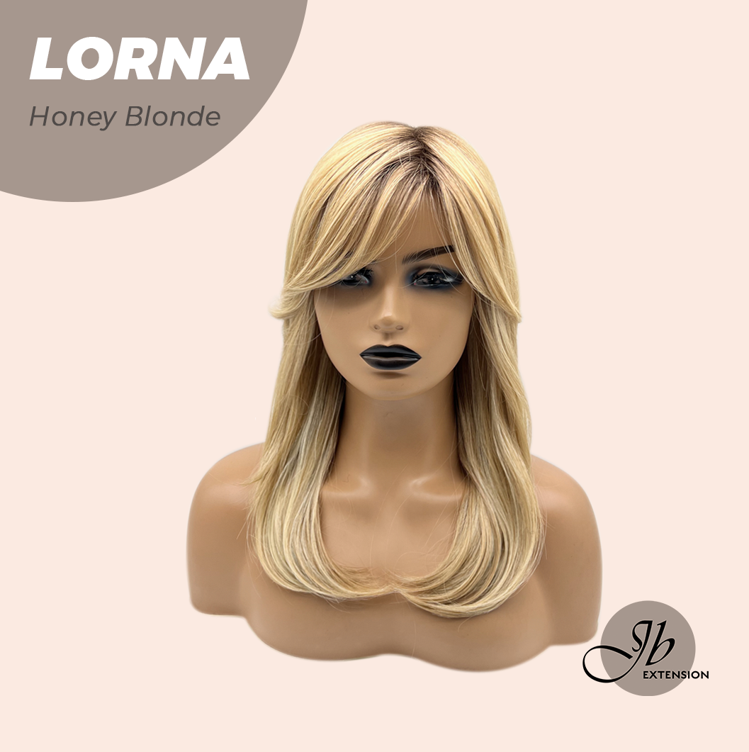 JBEXTENSION 18 Inches Honey Blonde Curly Women Fashion Full Machine Wig With Bangs LORNA HONEY BLONDE【PLUS PERMATEASE】【BENDY EAR TABS】