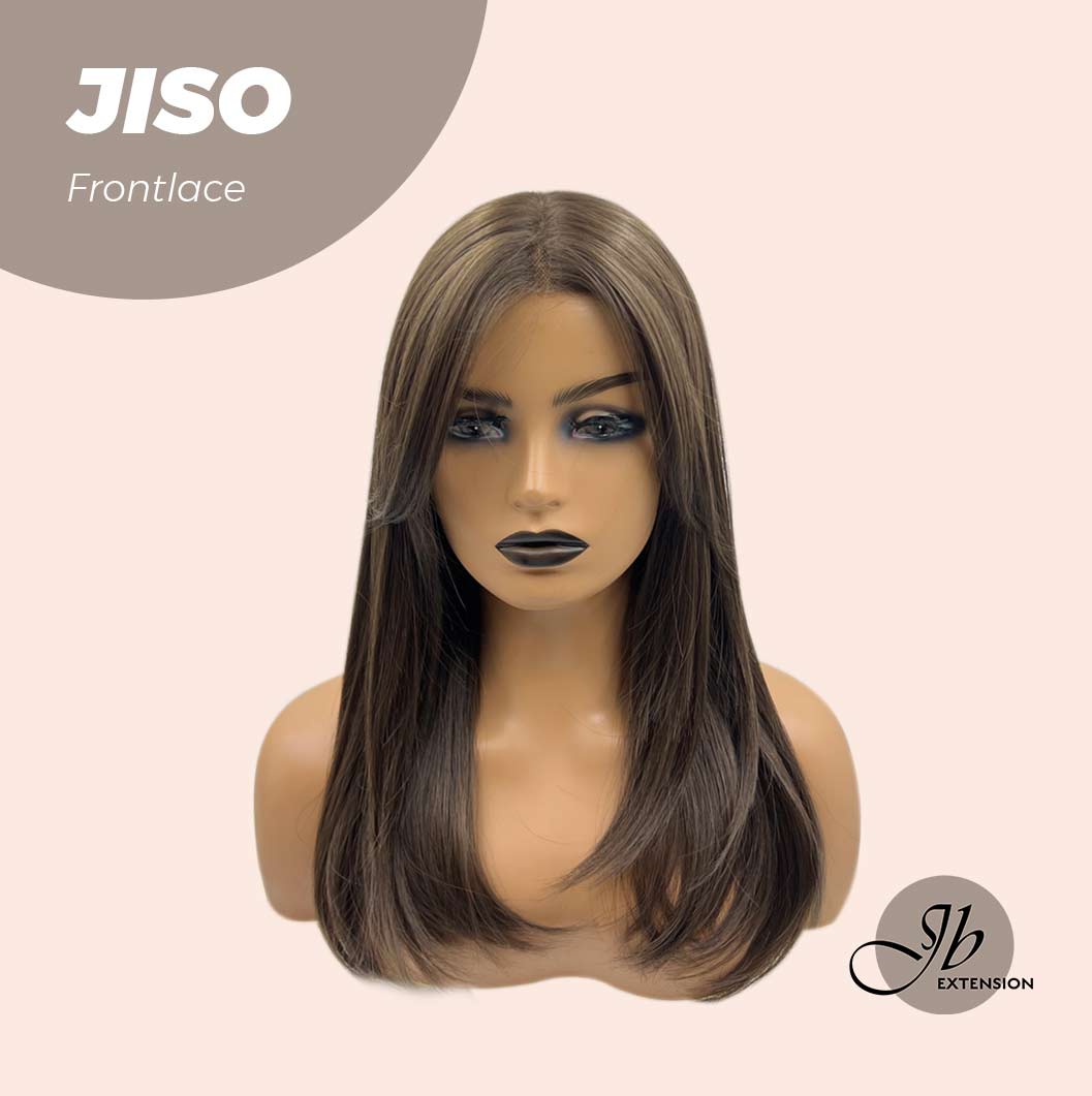 JBEXTENSION 20 Inches Nature Brown Pre-Cut Frontlace Glueless Wig With Bangs JISO