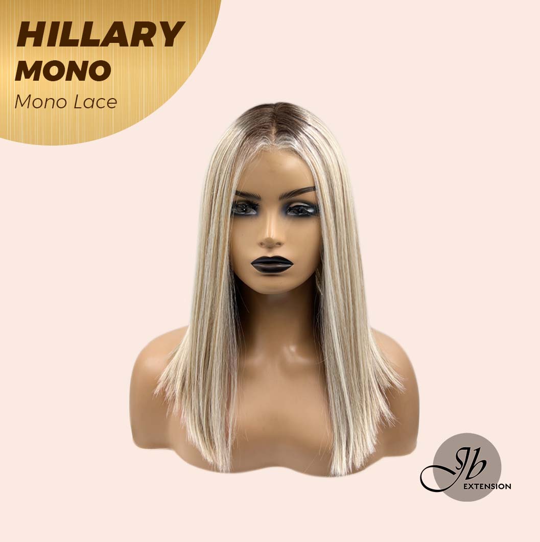 Nichole's Selection - HILLARY MONO Monofilament Handmade Wig 6X5 Full Monofilament Hand Tied Top Wig 16 Inches Blonde With Dark Root Straight Mono Lace Wig With Anti-slip Silicone Strips Glueless Wig Hillary Mono【BENDY EAR TABS】