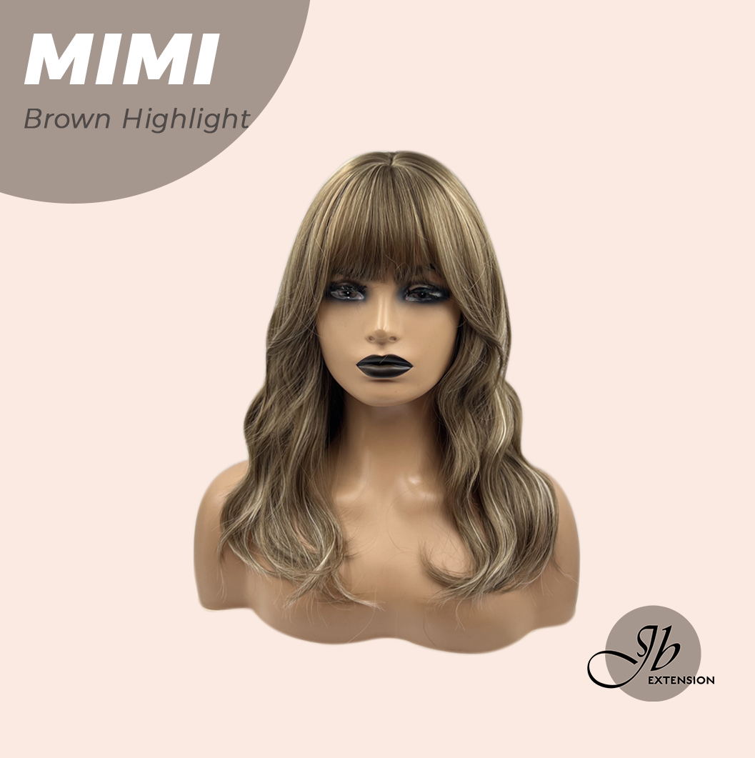 JBEXTENSION 18 Inches Brown with Highlight Body Wave With Bangs Wig MIMI BROWN HIGHLIGHT
