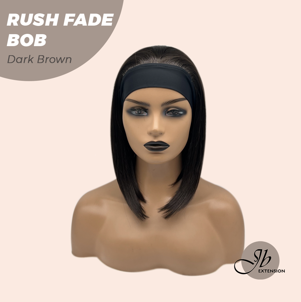 JBEXTENSION 12 Inches Short Hair Dark Brown Headband Wig RUSH FADE BOB - DARK BROWN
