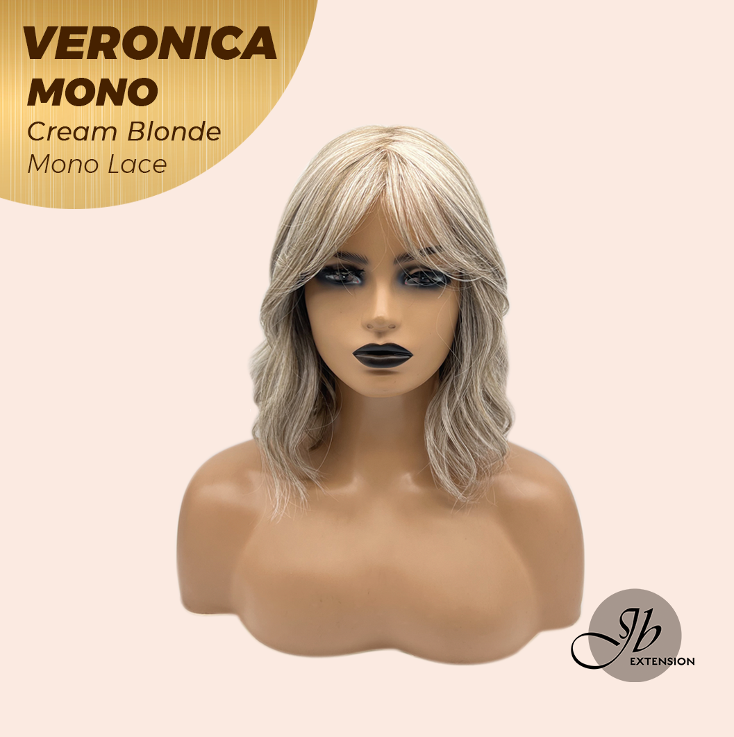 JBEXTENSION VERONICA MONO CREAM BLONDE Monofilament Handmade Wig 6X5 Full Monofilament Hand Tied Top Wig 12 Inches Cream Blonde Wave Mono Lace Wig With Anti-slip Silicone Strips Glueless Wig VERONICA MONO CREAM BLONDE【BENDY EAR TABS】